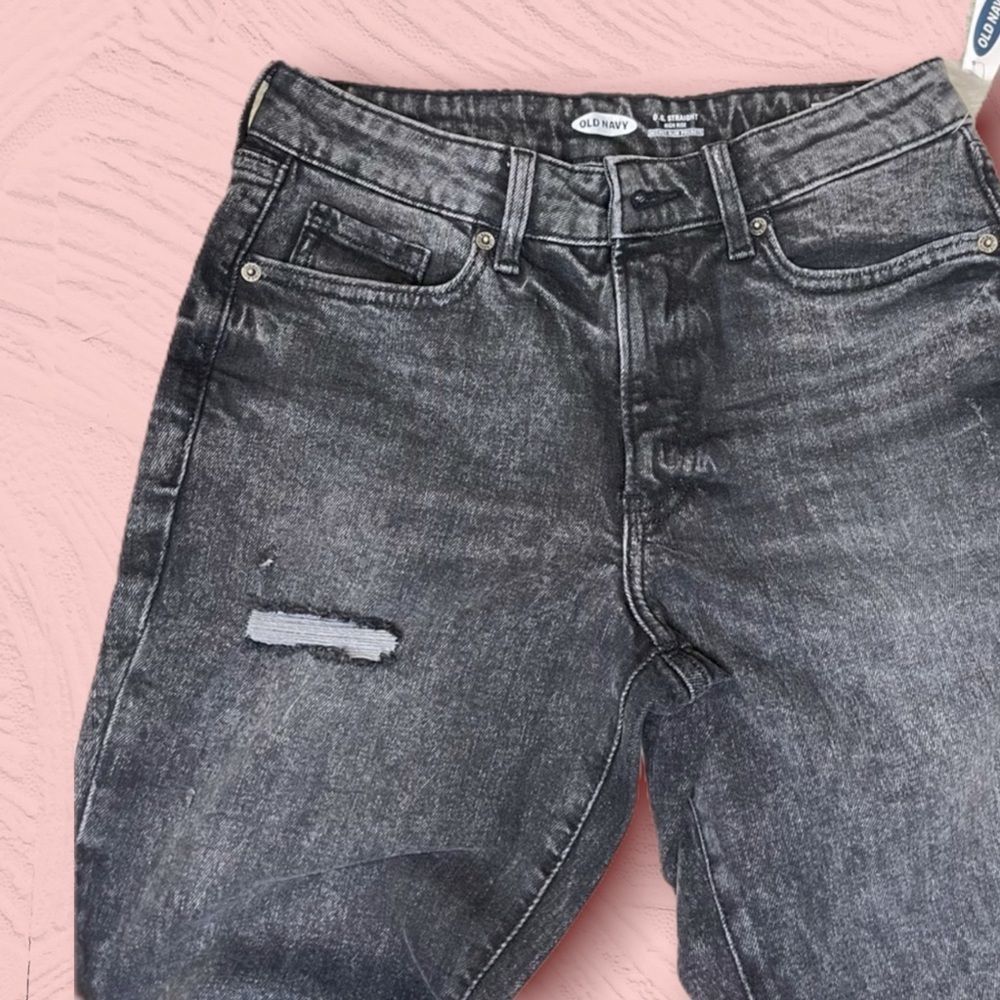 𝅺HIGH-WAISTED O.G. Straight Ripped Black Ankle Jean